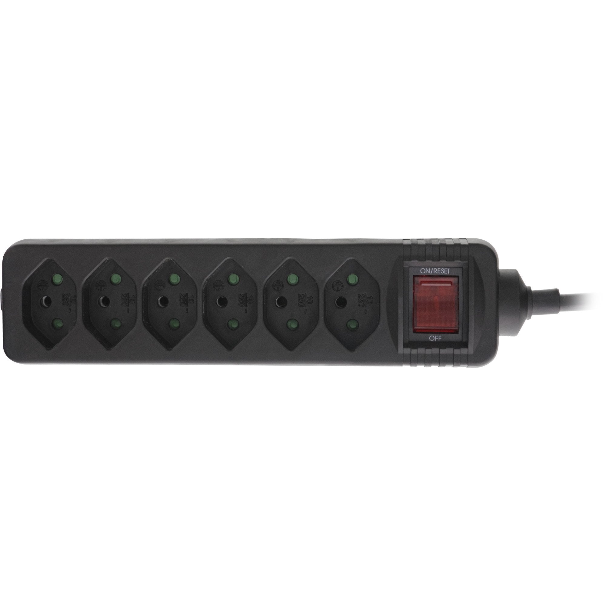 Regleta Inline Suiza, 6 Vías, Con Interruptor, 1,5 M, Negra