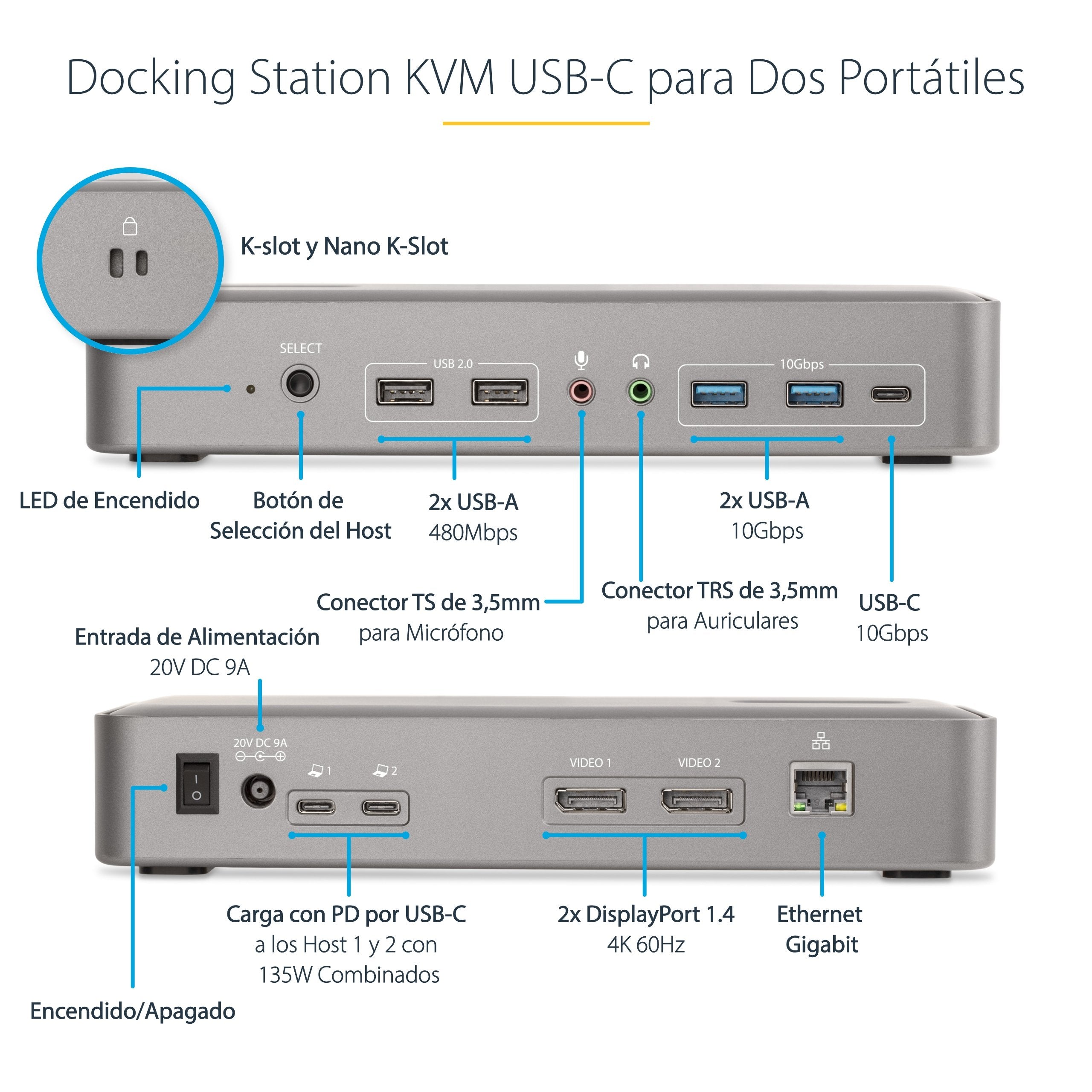 EAN 0065030898492 - StarTech.com 129UE-USBC-KVM-DOCK interruptor KVM Plata imagen 8