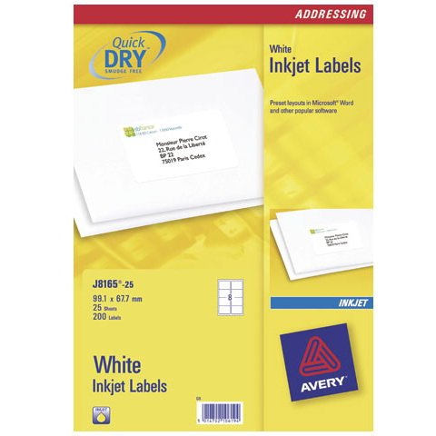 EAN 5014702106194 - Avery J8165-25 etiqueta para dirección Blanco imagen 1