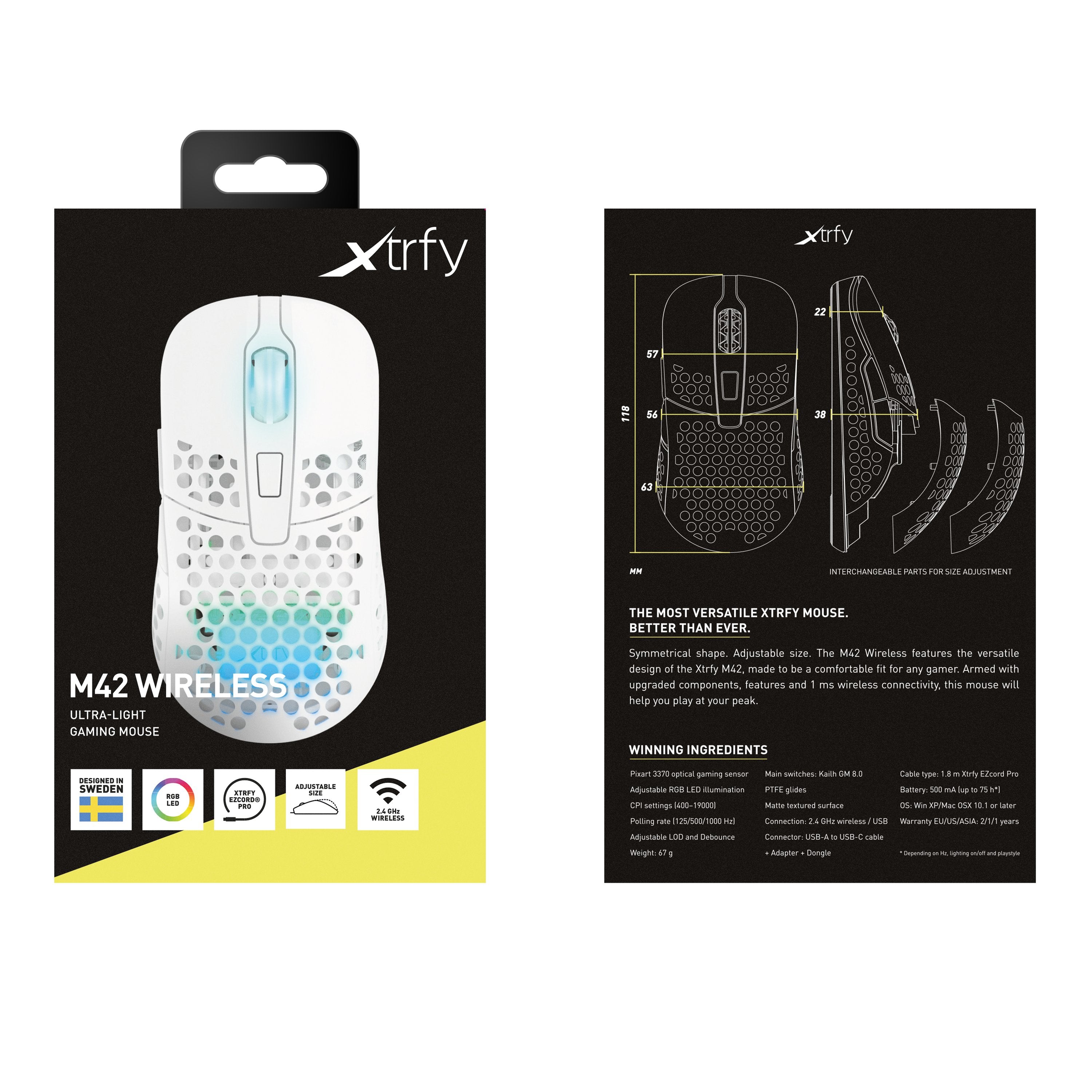 Xtrfy M42w-Rgb Ratón Ambidextro Rf Wireless + Usb Type-C Óptico