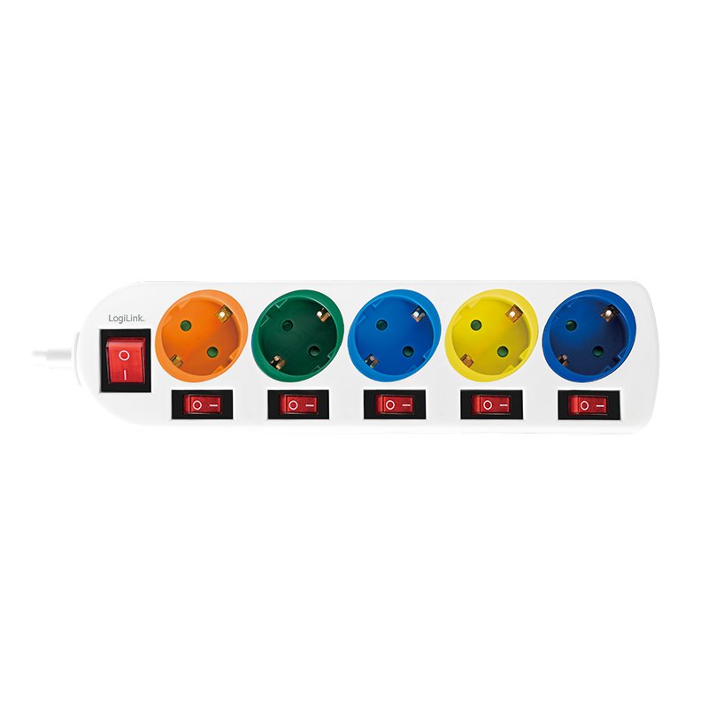 Logilink Regleta De Enchufes De 5 Tomas, 5xcee 7/3, W. 6interruptores, Coloridos