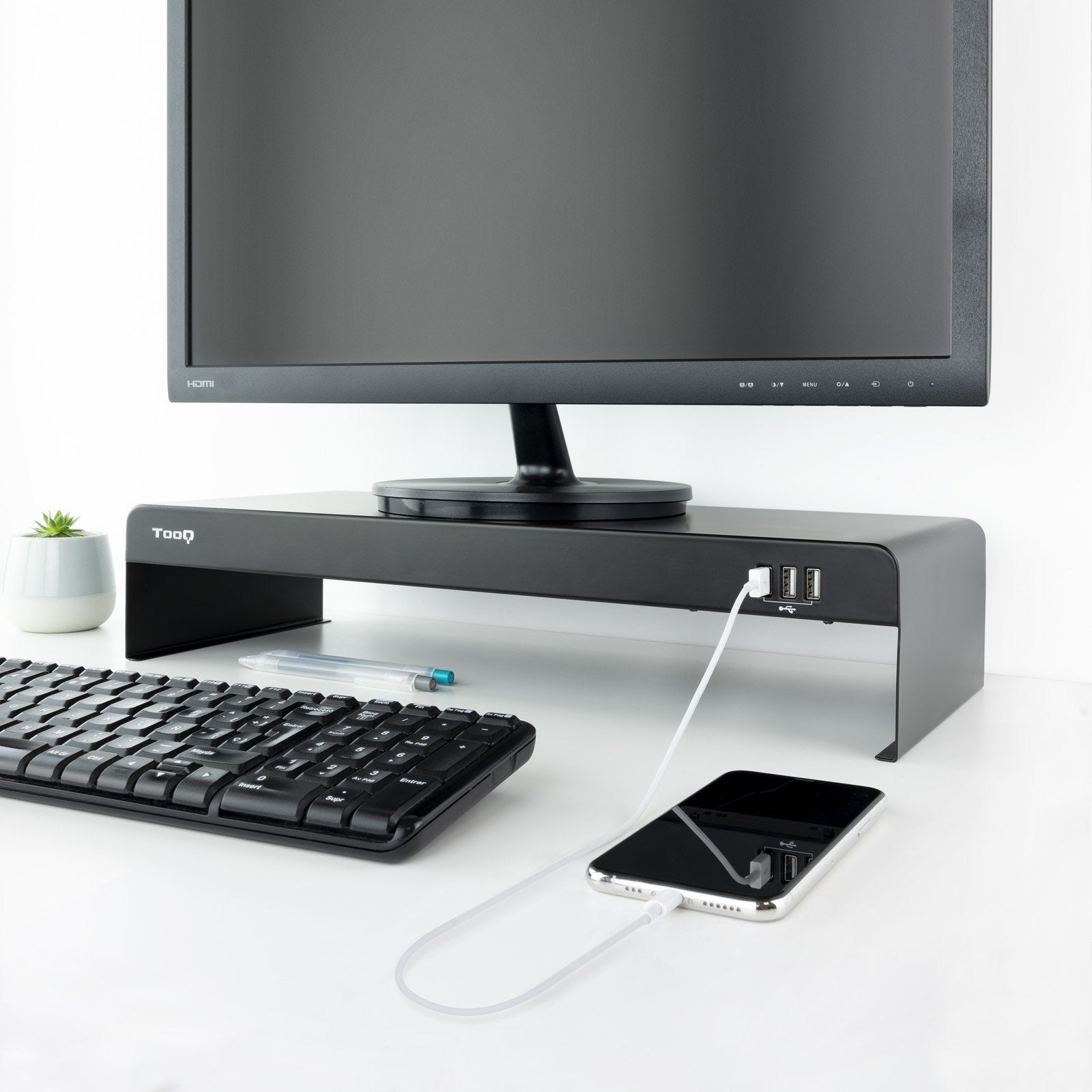 Tooq Soporte Elevador Para Monitor O Portatil - 3x Usb 2.0 - Peso Max. 20kg - Negro