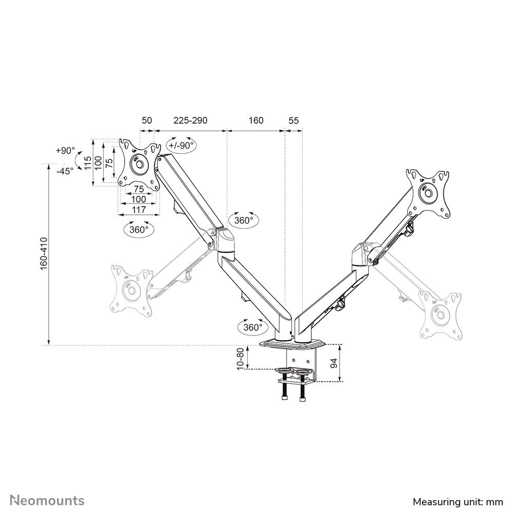 Soporte De Escritorio De Movimiento Completo Para 2 Pantallas De 17-27" 7kg Ds70-700bl2 Neomounts