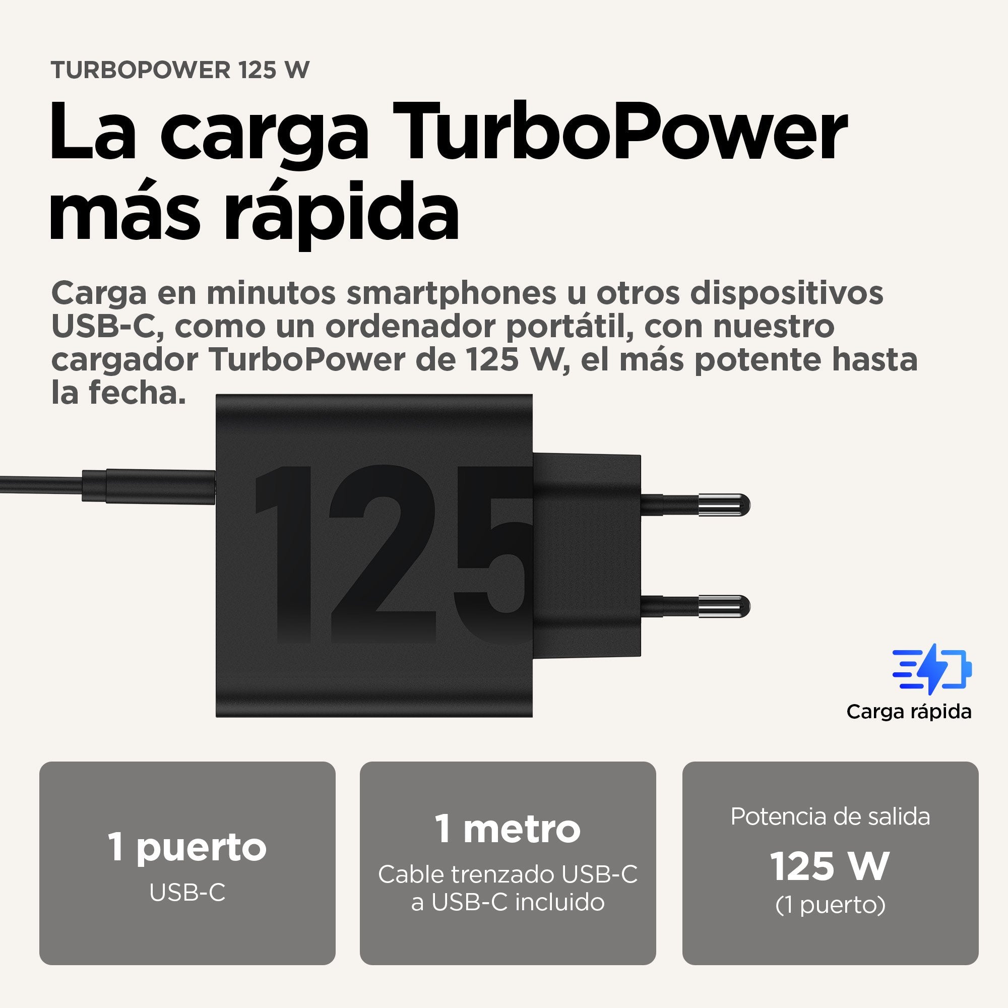 Motorola Moto Charger 125w Black  Usb C-C  Black