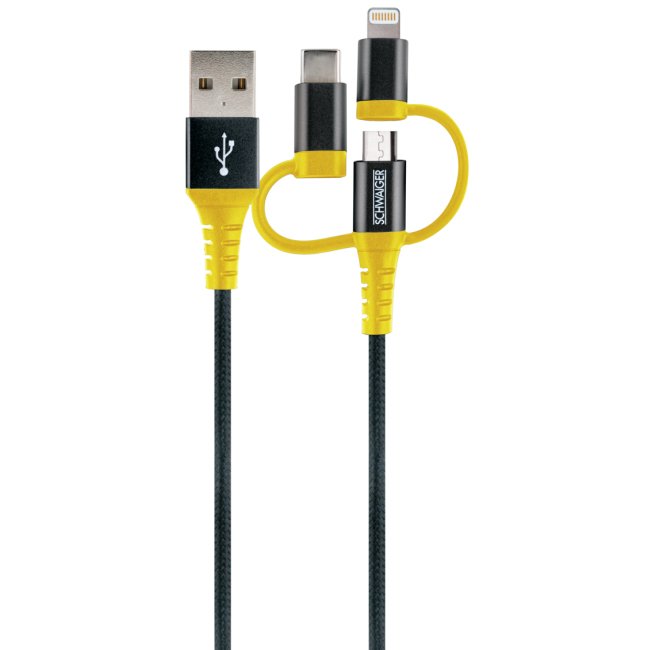 EAN 4004005031201 - Schwaiger WKUU310 511 cable USB 1,2 m USB A Micro-USB B/Lightning Negro, Amarillo imagen 1