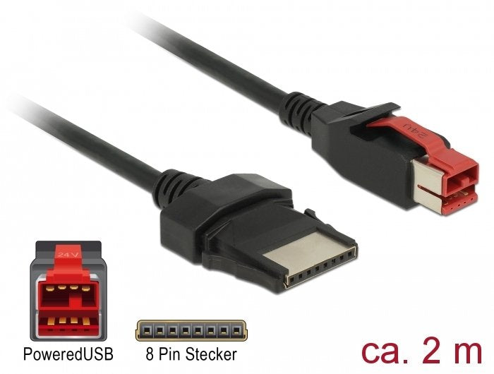 Delock Powerojousb Cable Stecker 24 V > 8 Pin Stecker 2 M Für Pos Drucker Und Terminals