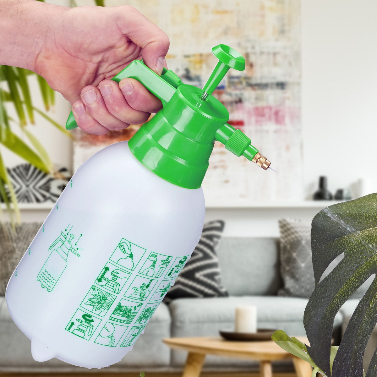 Relaxdays Pumpsprühflasche, 2 L Blanco, Verde