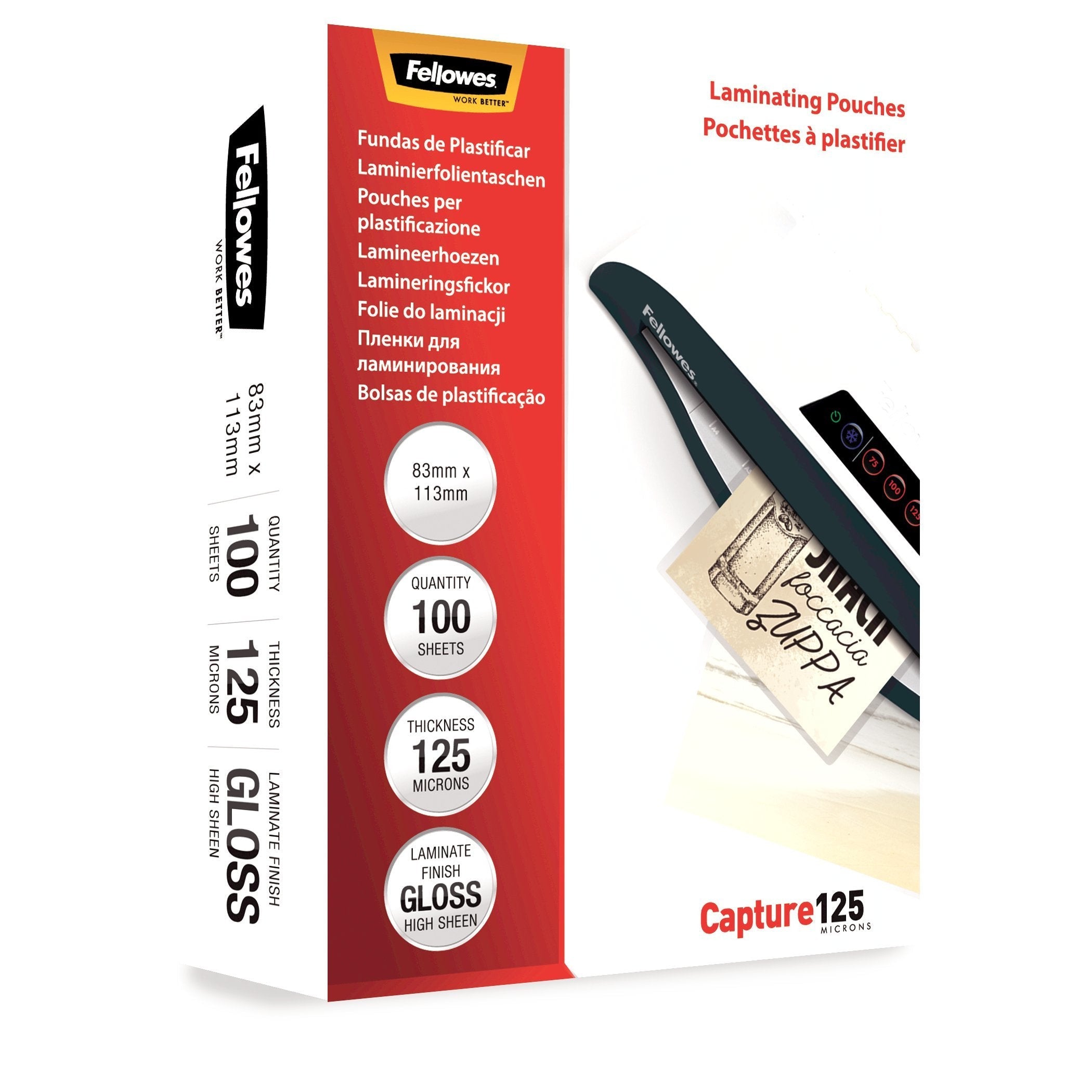Fellowes Pack De 100 Fundas Para Plastificar Tarjetas 83 X 113cm - 125 Micras - Alta Calidad - Transparente