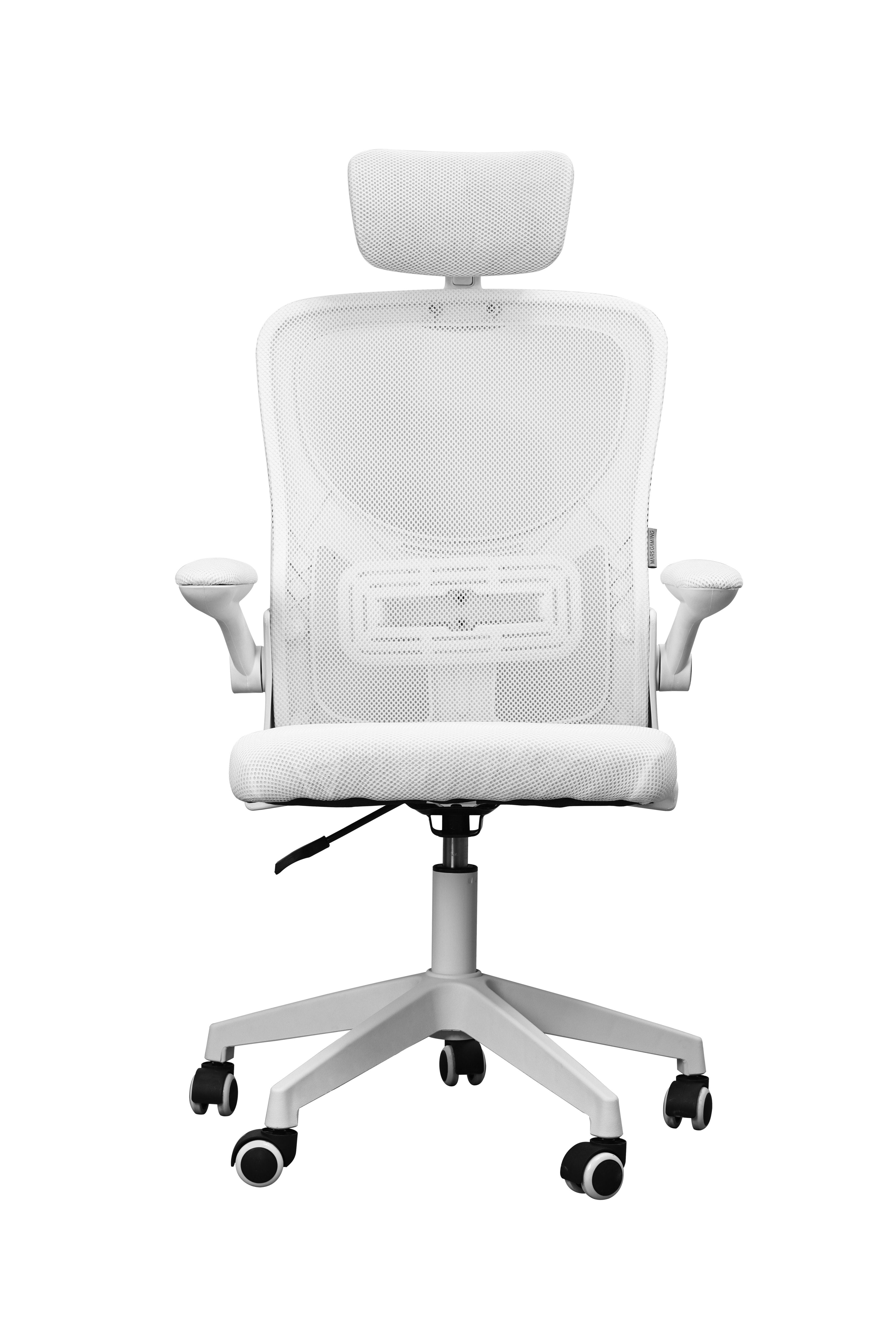 Silla Mgc-Ergo Plus Blanco Mars Gaming Reposabrazos Plegables /Pistón Clase 3/ Soporte Lumbar Dinámico Adaptable/ Peso Máximo 120kg/ Malla Transpirable