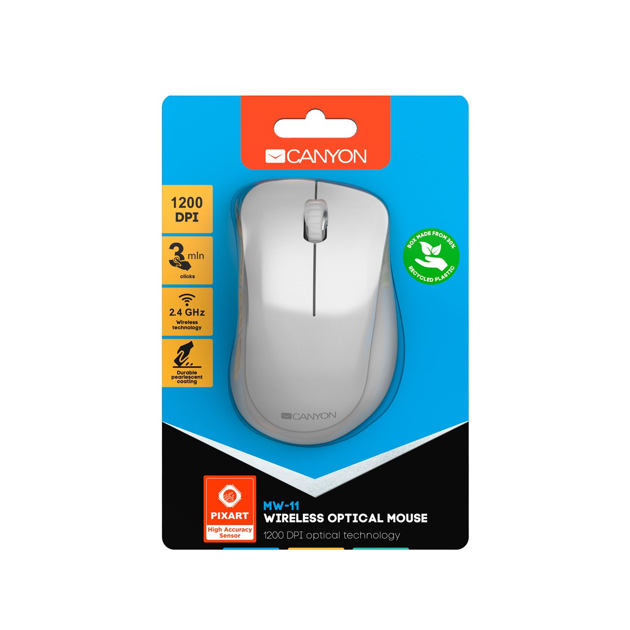 Canyon Mw-11, 2.4 Ghz Wireless Mouse ,With 3 Buttons, Dpi 1200, Battery:Aaa*2pcs ,Pearl Blanco Grey67*109*38mm 0.063kg