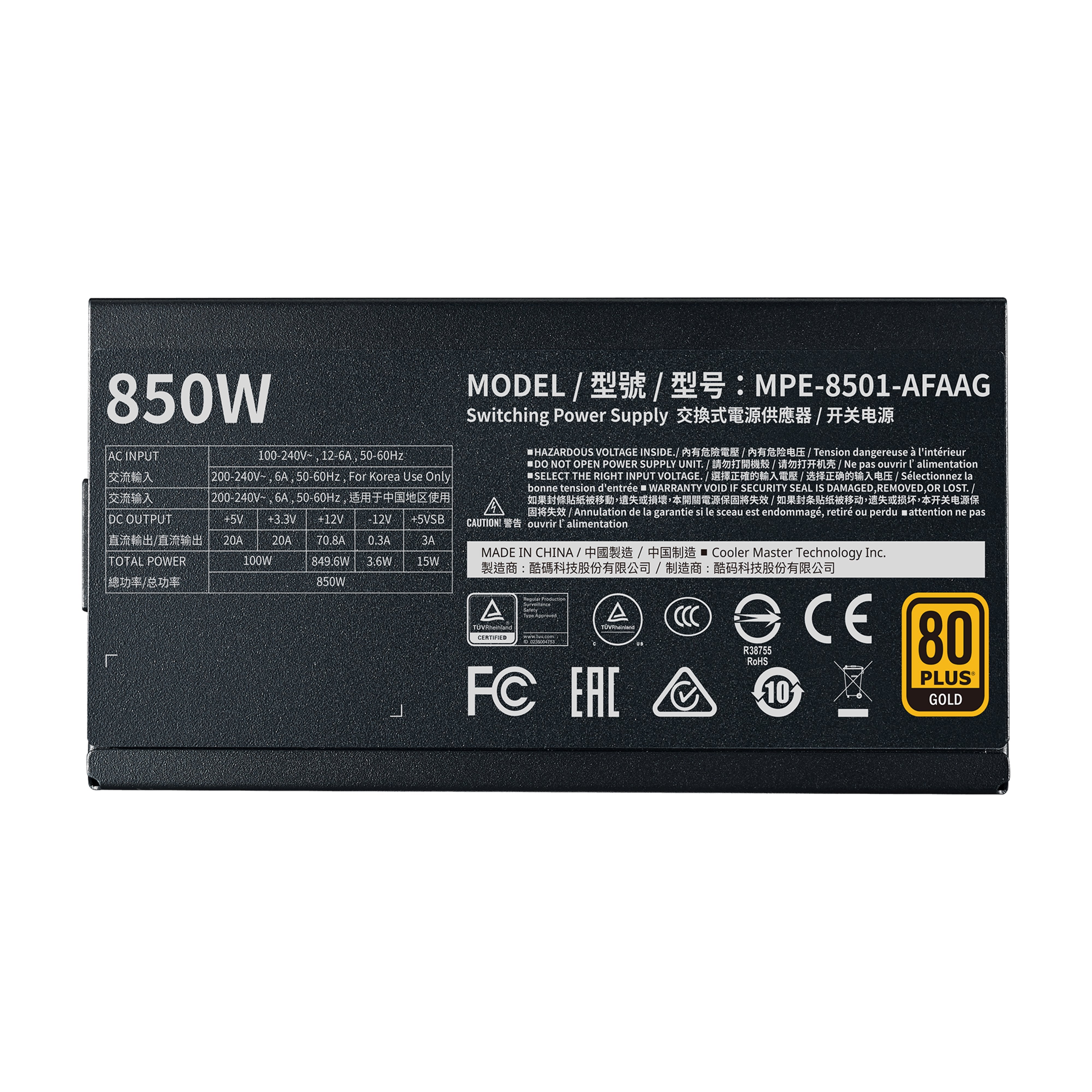Fuente De Alimentacion Cooler Master Mwe Gold V2 850 850w Ful Modular 80+ Gold Bulk Mpe-8501-Afaag-Nl