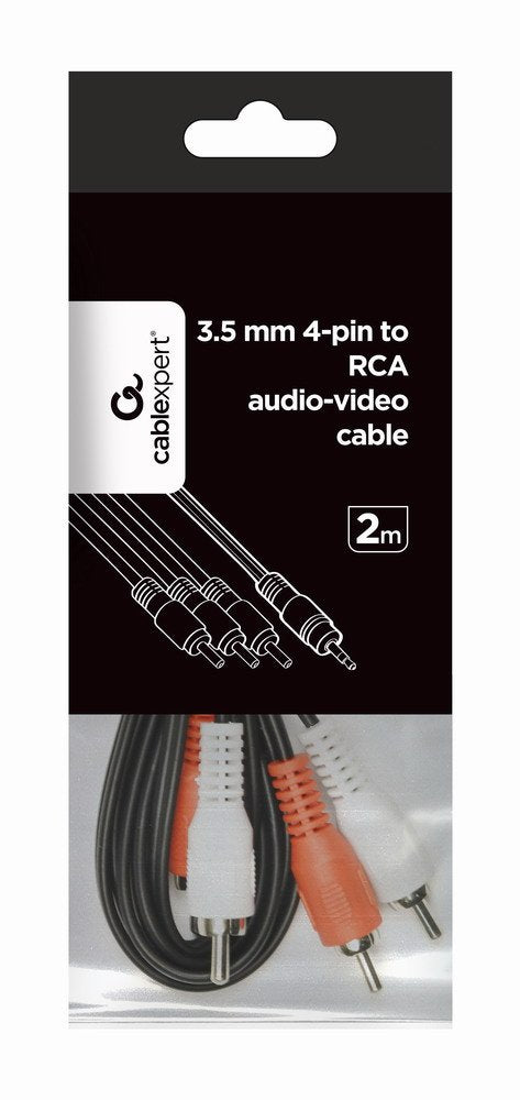 Gembird Cca-4p2r-2m Cable De Audio Jack 3.5 Mm (4 Pines) M / 3x Rca (Cinch) M, 2m, Negro