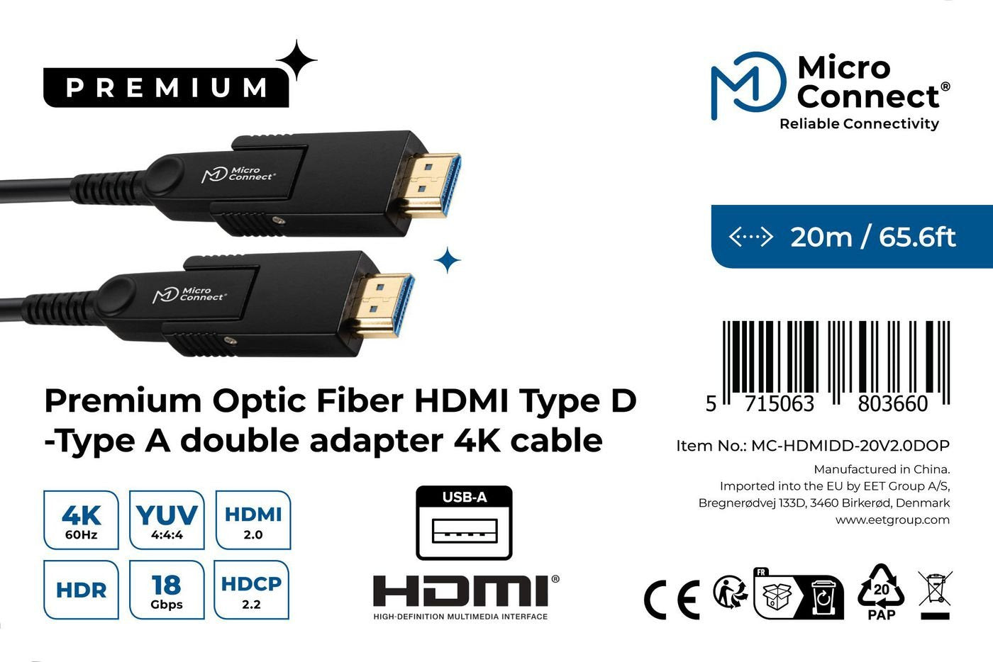 EAN 5715063803660 - Microconnect MC-HDMIDD-20V2.0DOP cable HDMI imagen 3