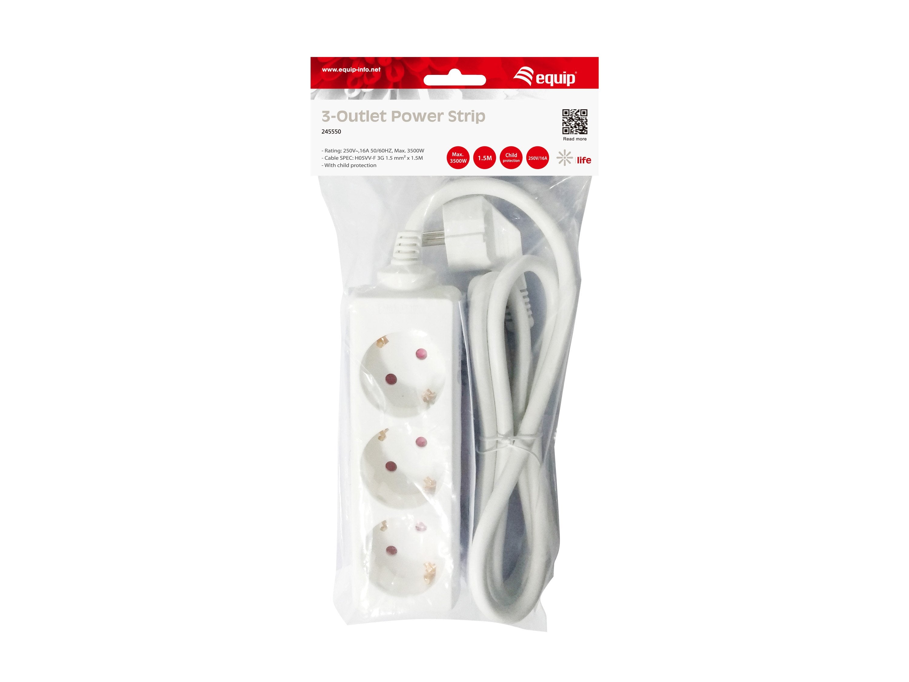Equip Regleta Equip Con 3 Tomas Cable De Red De 1.5 Metros