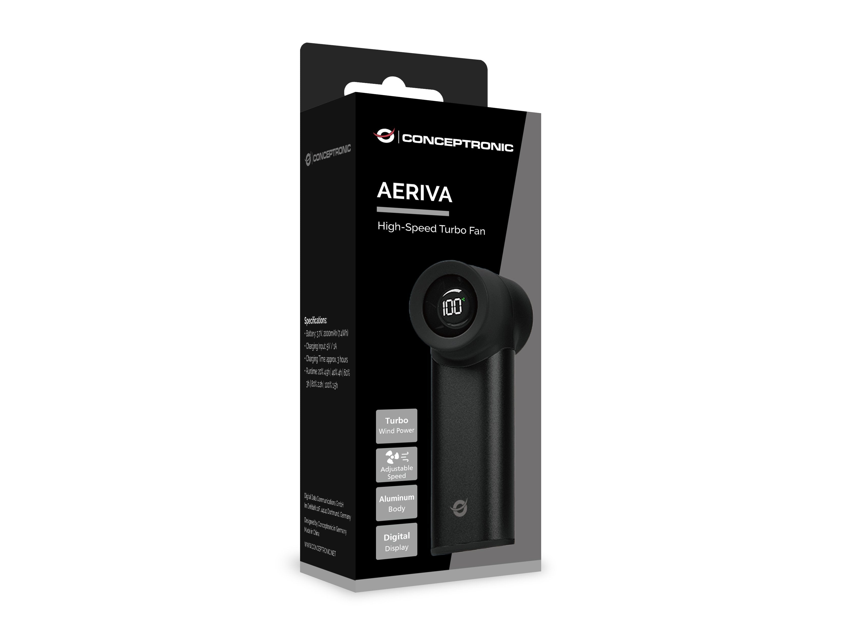 Ventilador Mini Portátil Conceptronic Aeriva02b Turbo Alta Velocidad Pantalla Digital Cuerpo Alumini