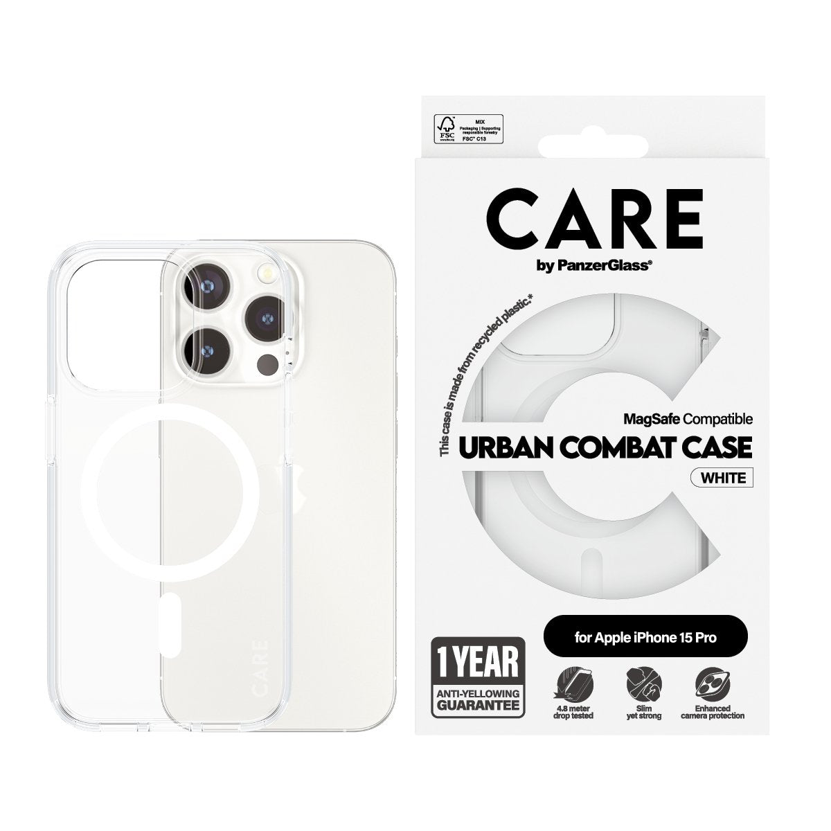EAN 5715685005534 - PanzerGlass CARE™ by ® Urban Combat Case Transparent w. White MagSafe iPhone 15 Pro funda para teléfono m imagen 2