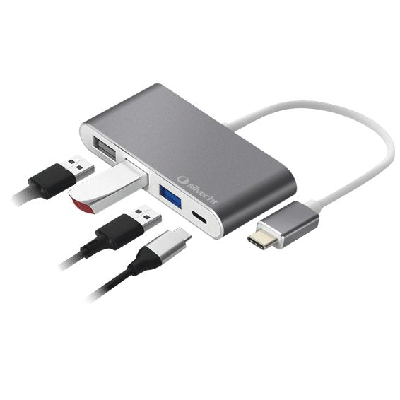 Hub Logan Usb Tipo C Silver Ht 4 En 1 -  2 Usb 2.0 -  Usb 3.0 -  Usb Tipo C -  Silver
