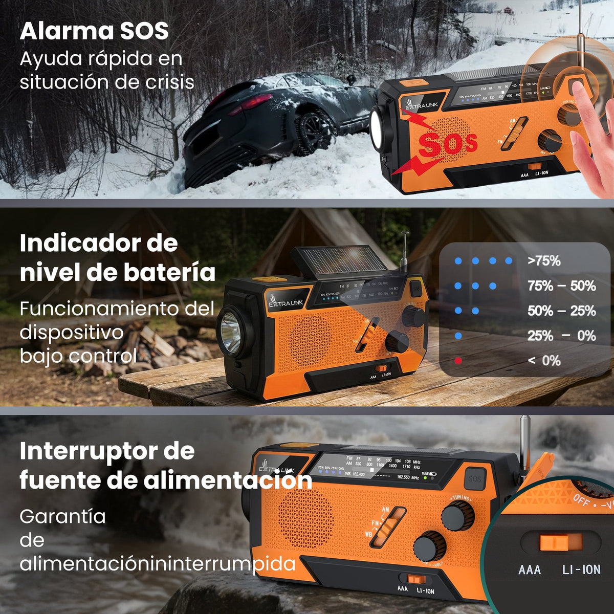Extralink Radio Awaryjne Solarne Z Korbka Dynamo Powerbank 4000mah Z Latarka Sos Sr-4000