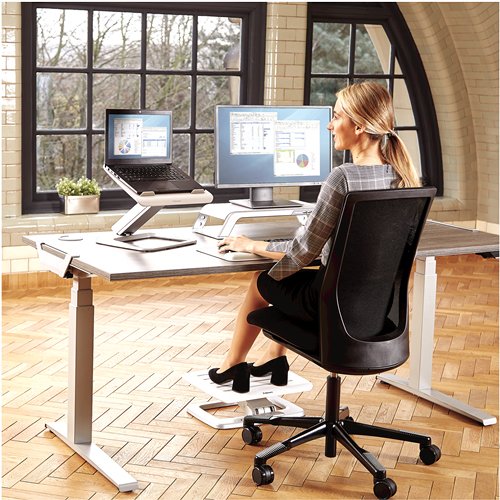 Fellowes Hana Reposapies - Ajustable En 2 Alturas - Superficie Inclinable Y Rotatoria - Base De Metal Antideslizante - Color Blanco