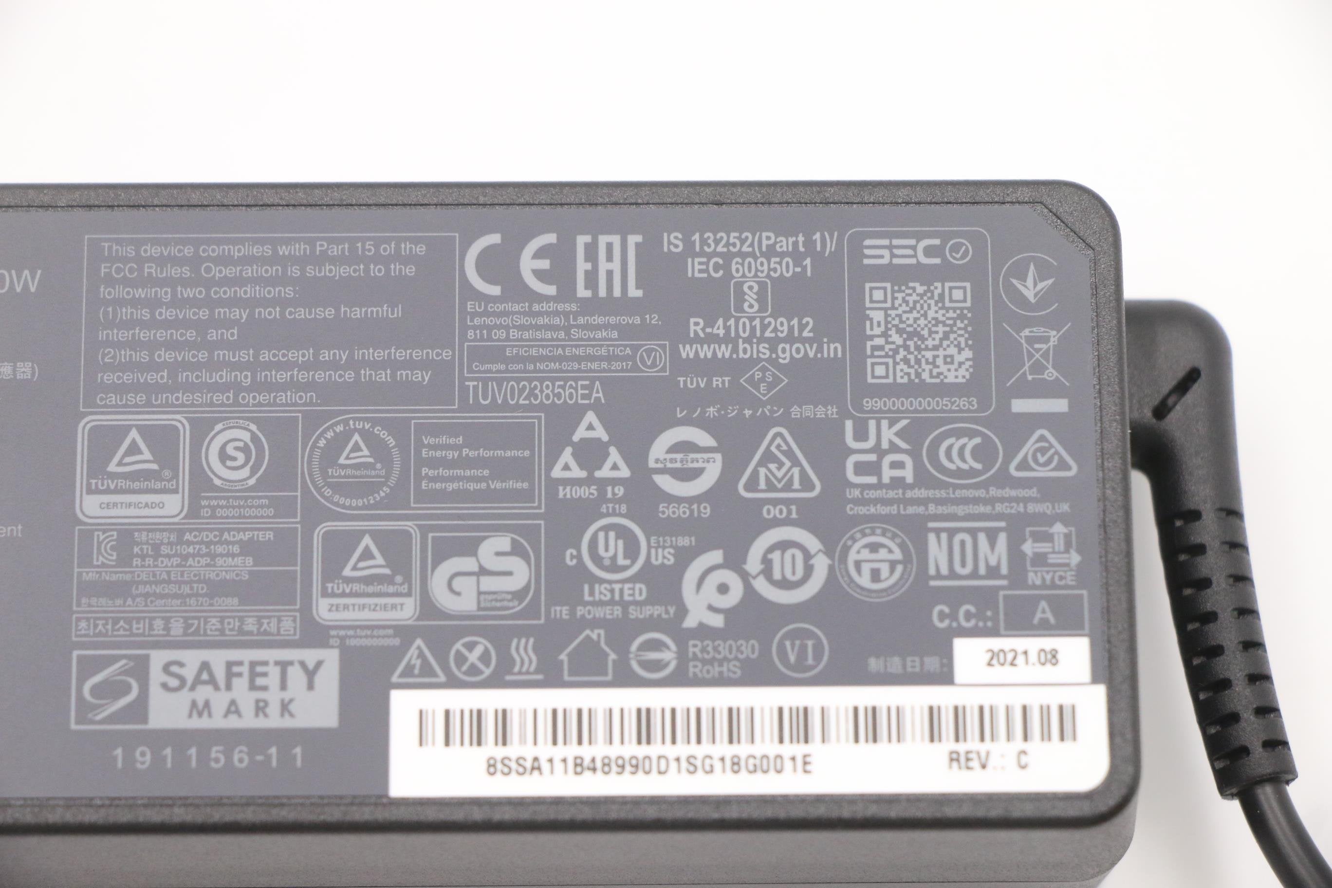 Lenovo Cargador 20v 4.5a 90w Con Cable Alimentación Para Lenovo Thinkpad X1 Carbon 5a10v03251