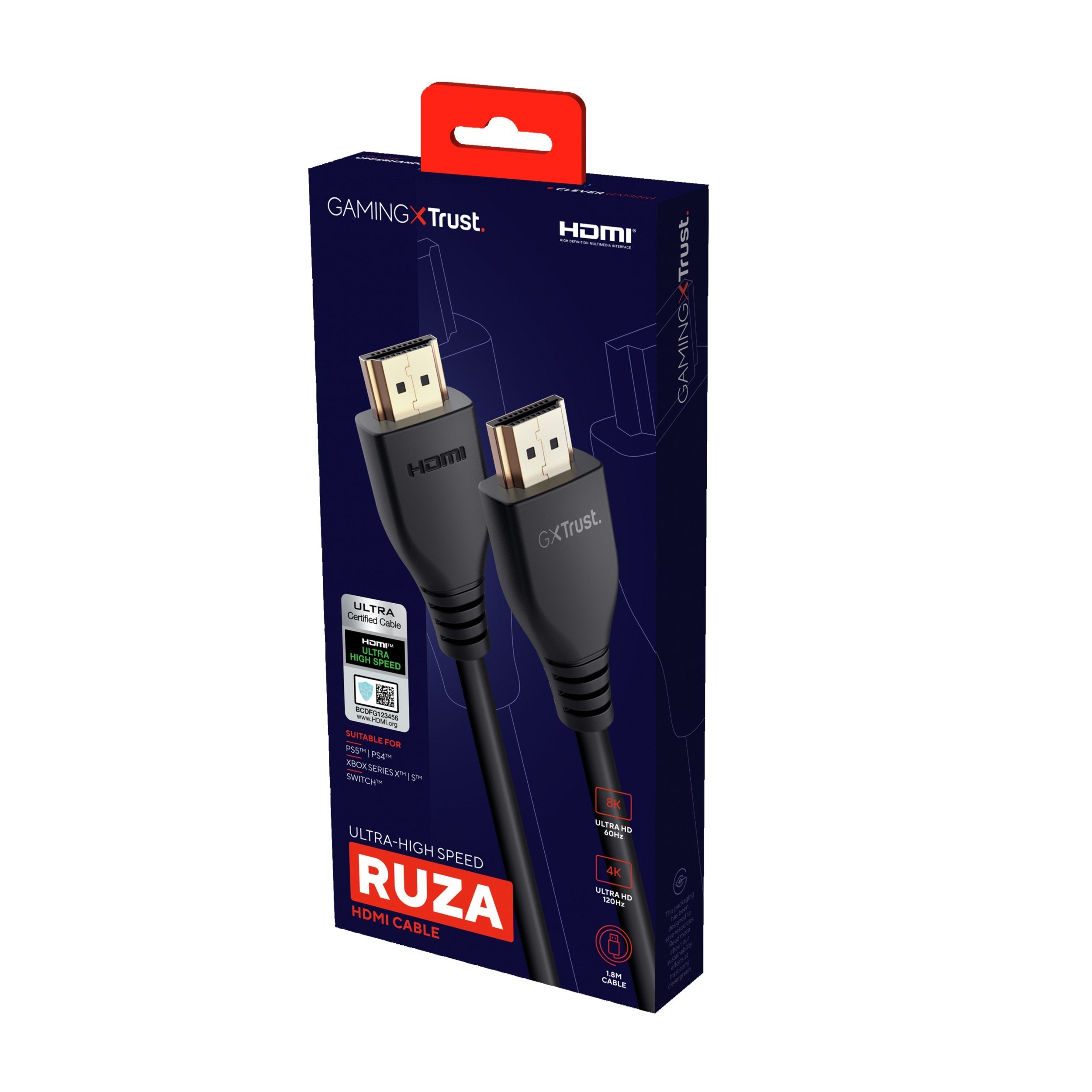 Cable Hdmi 2.1 8k Trust Gaming Gxt 731 Ruza Hdmi Macho Hdmi Macho 1.8m Negro