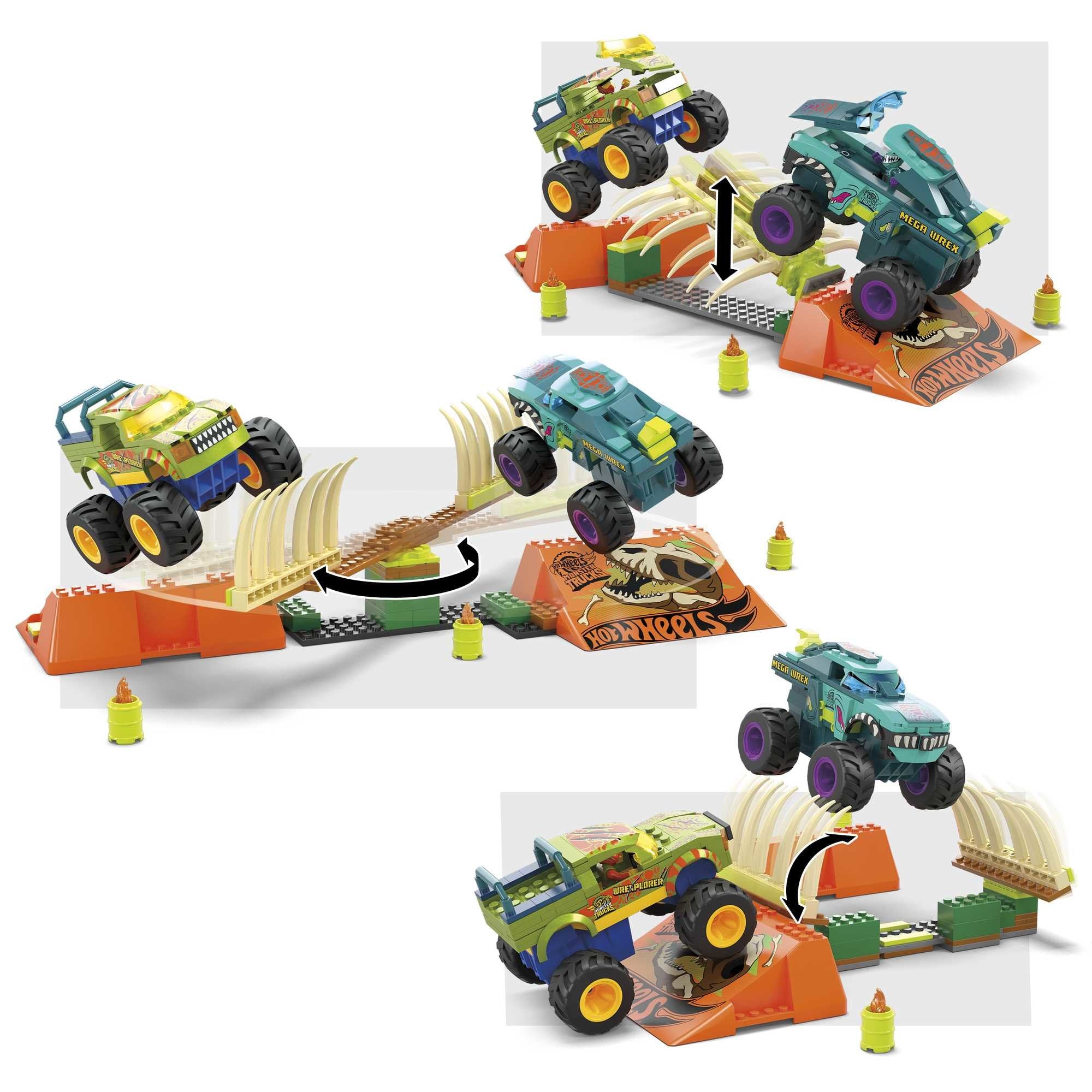 Mattel Mega Hot Wheels Monster Trucks Mega-Wrex Knochen Crash Stuntbahn Hkf89