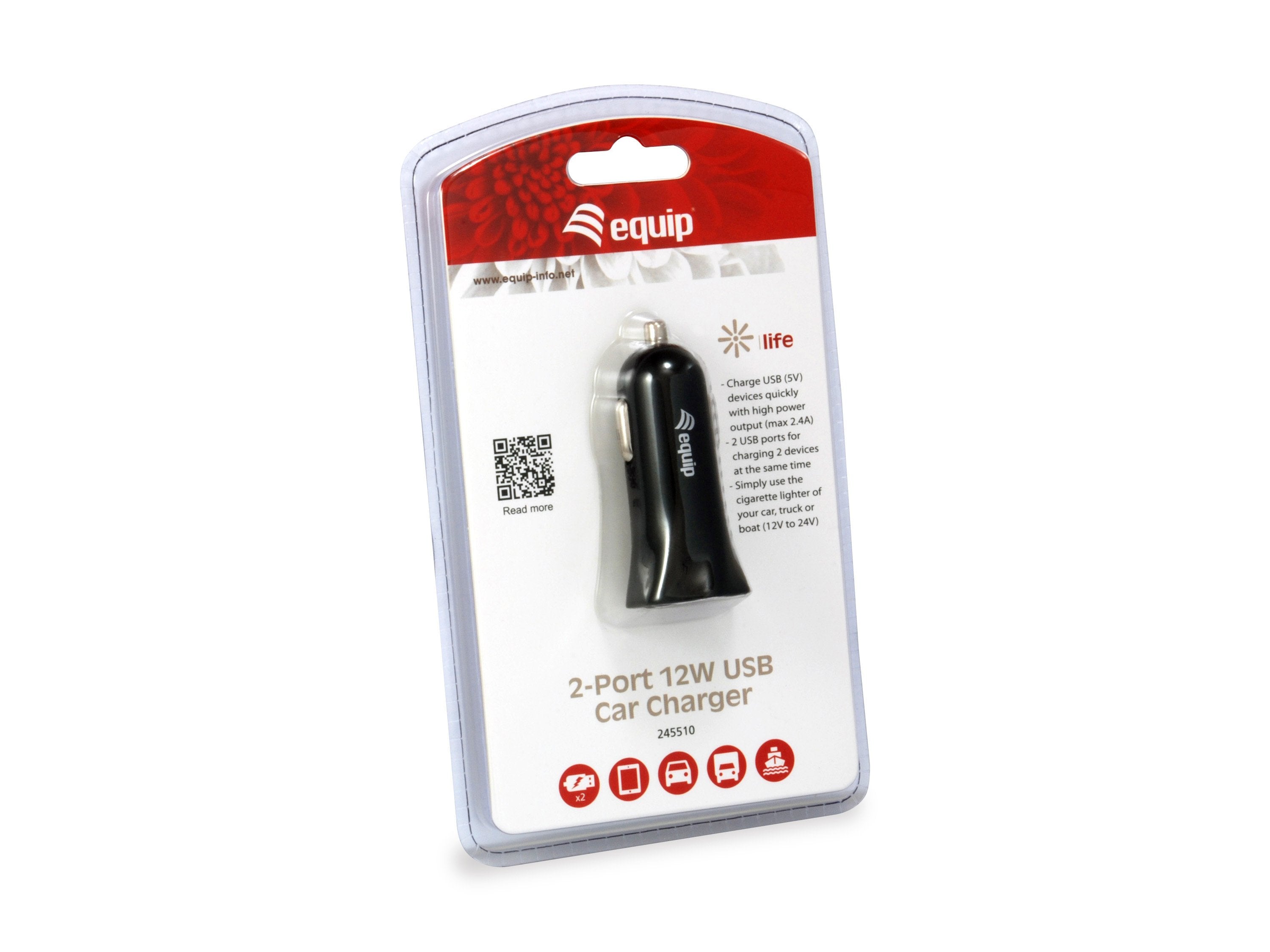 Cargador Equip Life 5v 2xusb Para Coche 12 24v 2.4a 12w