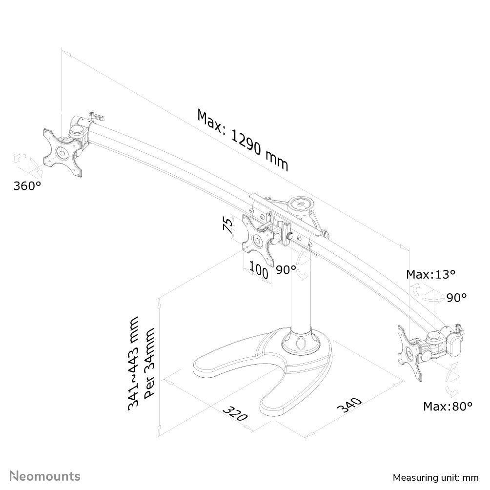 Newstar Fpma-D700dd3base Para 3 Pantallas Lcdnegrotamao De Pantalla: 10"-27"Escritorio