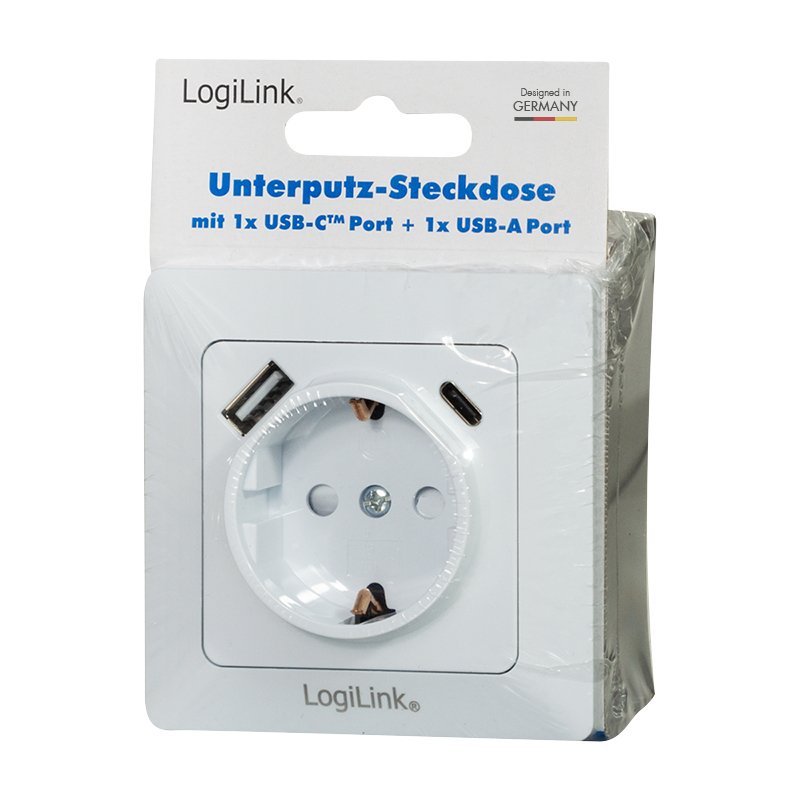 Toma De Pared 1 Base De Enchufe Schuko Y 1 Usb-A 1 Usb-C  Pd Blanco  Logilink
