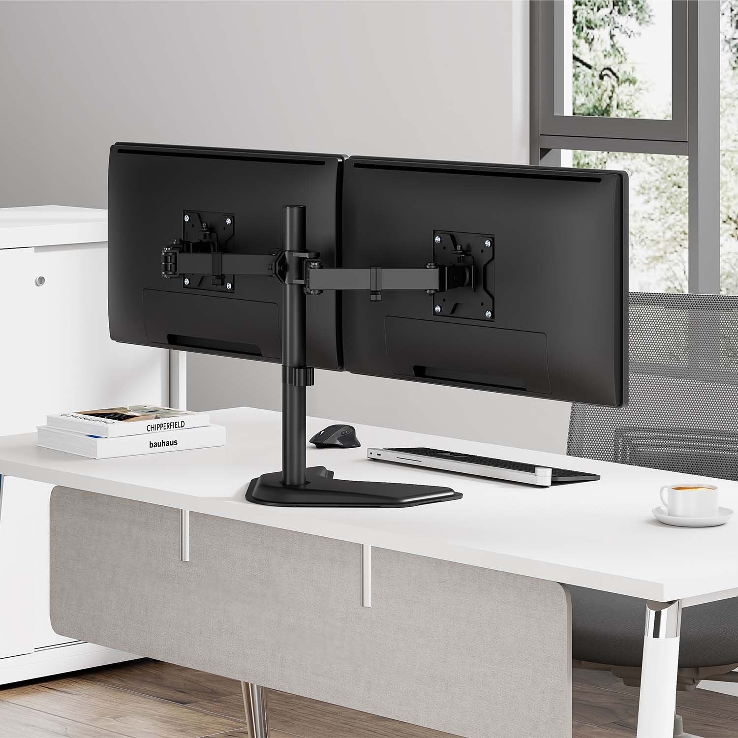 Aisens Soporte De Mesa Con Peana Eco Giratorio E Inclinable Para Monitor/Tv 10kg (3 Pivotes, 2 Brazos) De 17-32, Negro
