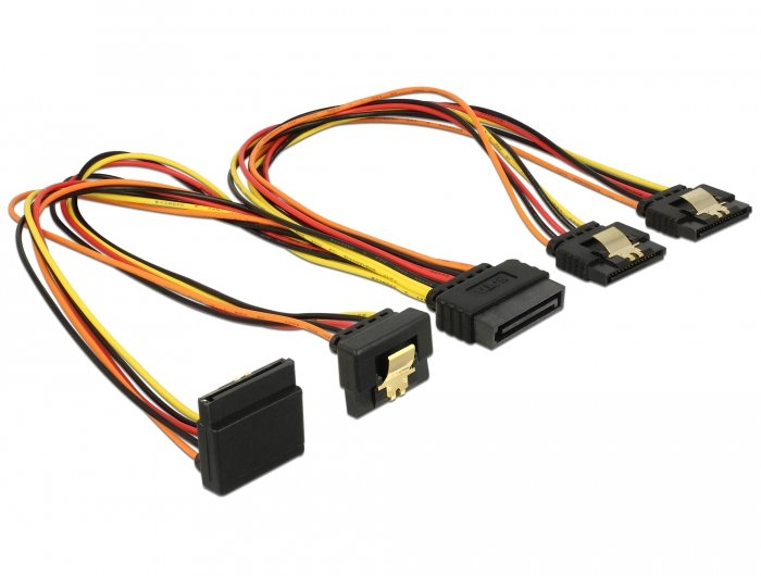 Delock Cable Sata 15 Pin Strom Stecker Mit Einrastfunktion > Sata 15 Pin Strom Buchse 2 X Gerade   1 X Unten   1 X Oben 30 Cm