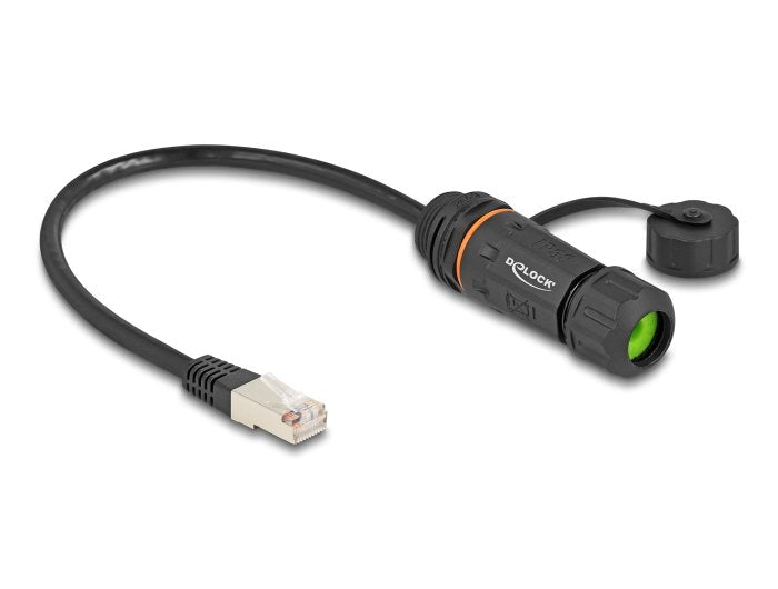 Delock 88147 Cable Rj45 Macho A Rj45 Hembra Cat.6a Para Empotrar Con Rosca M20 Y Carcasa Ip68 Resistente Al Polvo E Impermeable 25 Cm Negro