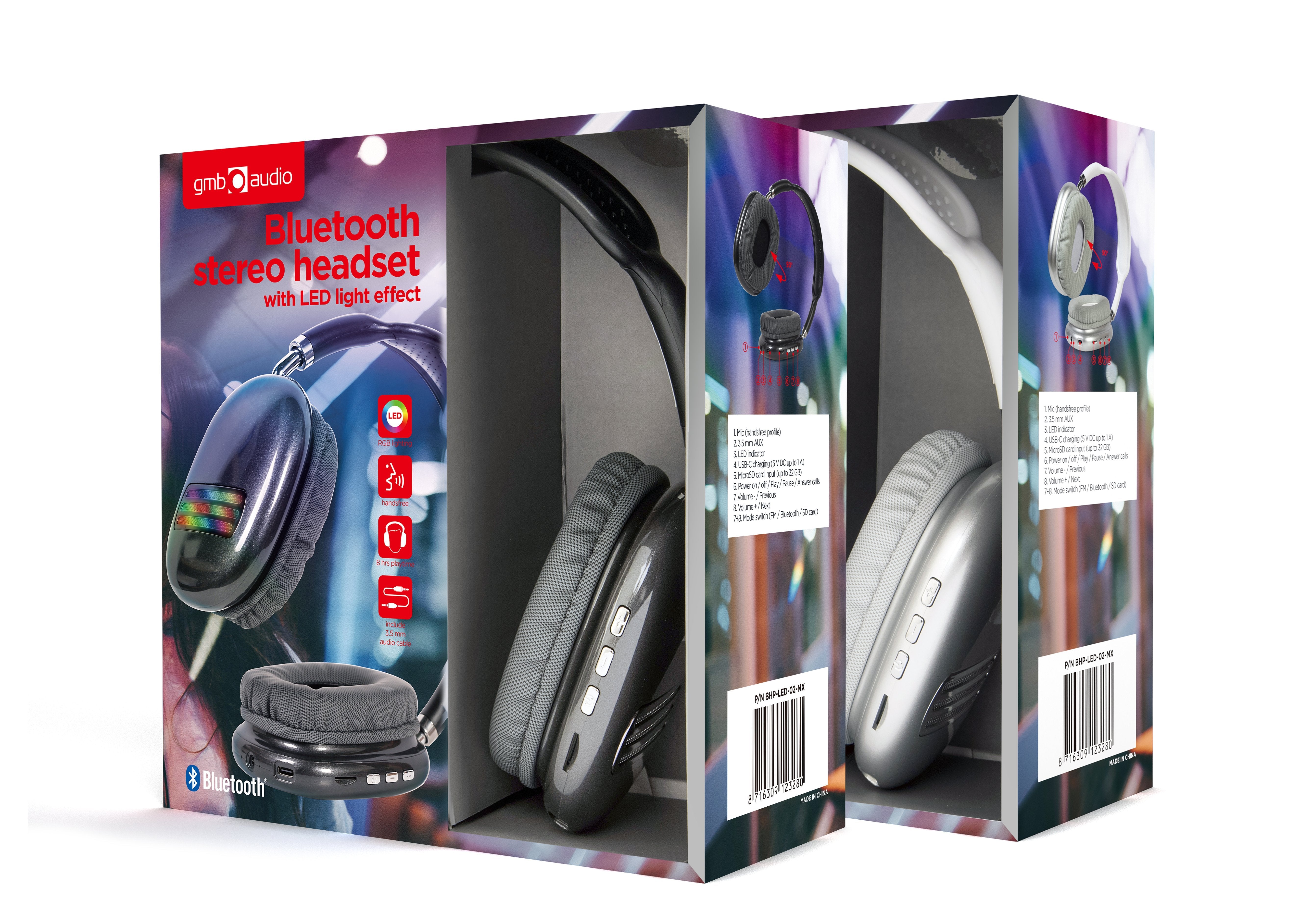 EAN 8716309123280 - Gembird BHP-LED-02-MX auricular y casco Auriculares Inalámbrico y alámbrico Diadema Llamadas/Música Bluet imagen 12