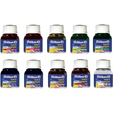 Pelikan 523 Pack De 10 Tintas Chinas - 10ml - Pigmentacion Intensa - Colores Surtidos