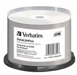 Verbatim Dvd R Double Layer 8.5gb 8x Wide Thermal Printable 50 Piezas