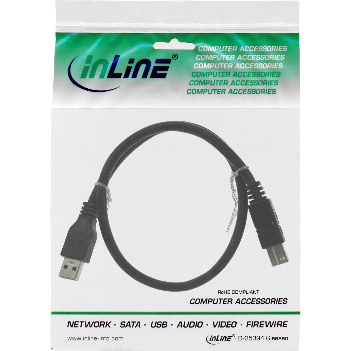 Inline Usb 3.0 Cable Tipo A Macho A Tipo B Macho Negro 0.3m
