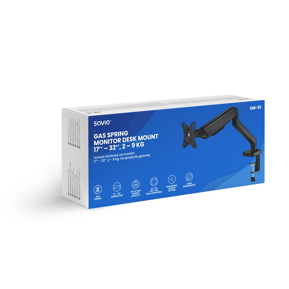 Savio Um-01 Soporte De Escritorio Para Monitor 17'' - 32'', 2 - 9 Kg, Resorte De Gas
