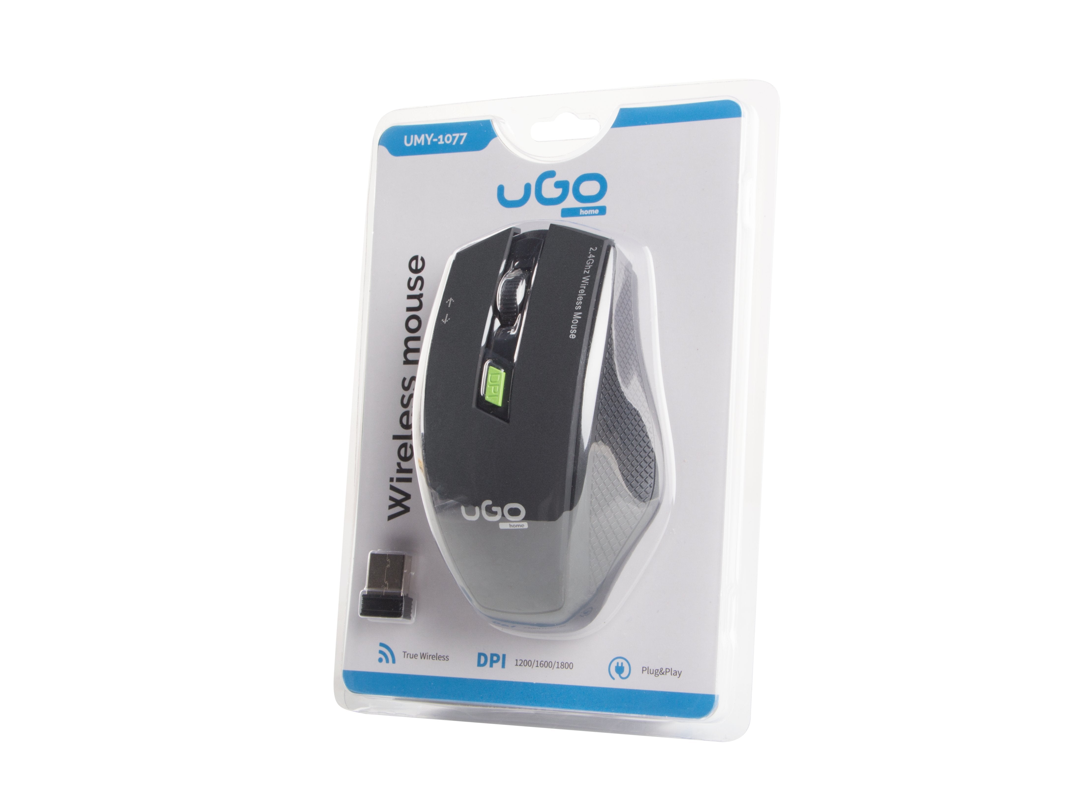Ugo Raton Inalambrico Office My-04 Black Alcance 10m 1800dpi 6 Botones Micro Receptor Usb