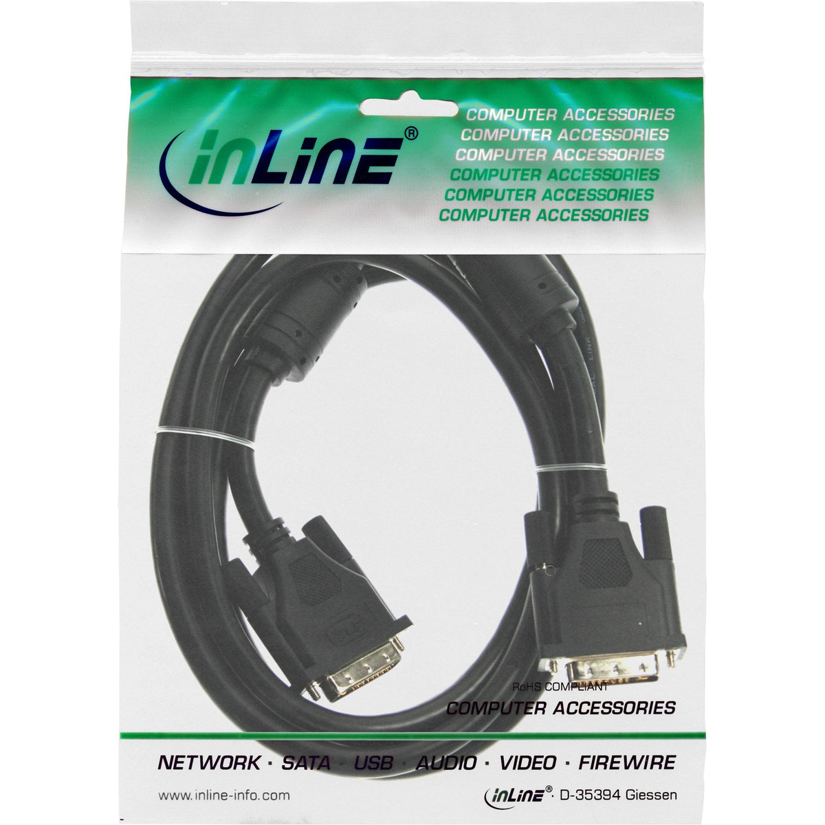 Cable Inline Dvi-D 24+1 Macho A Macho Dual Link 2x Inductancia De Ferrita 5m