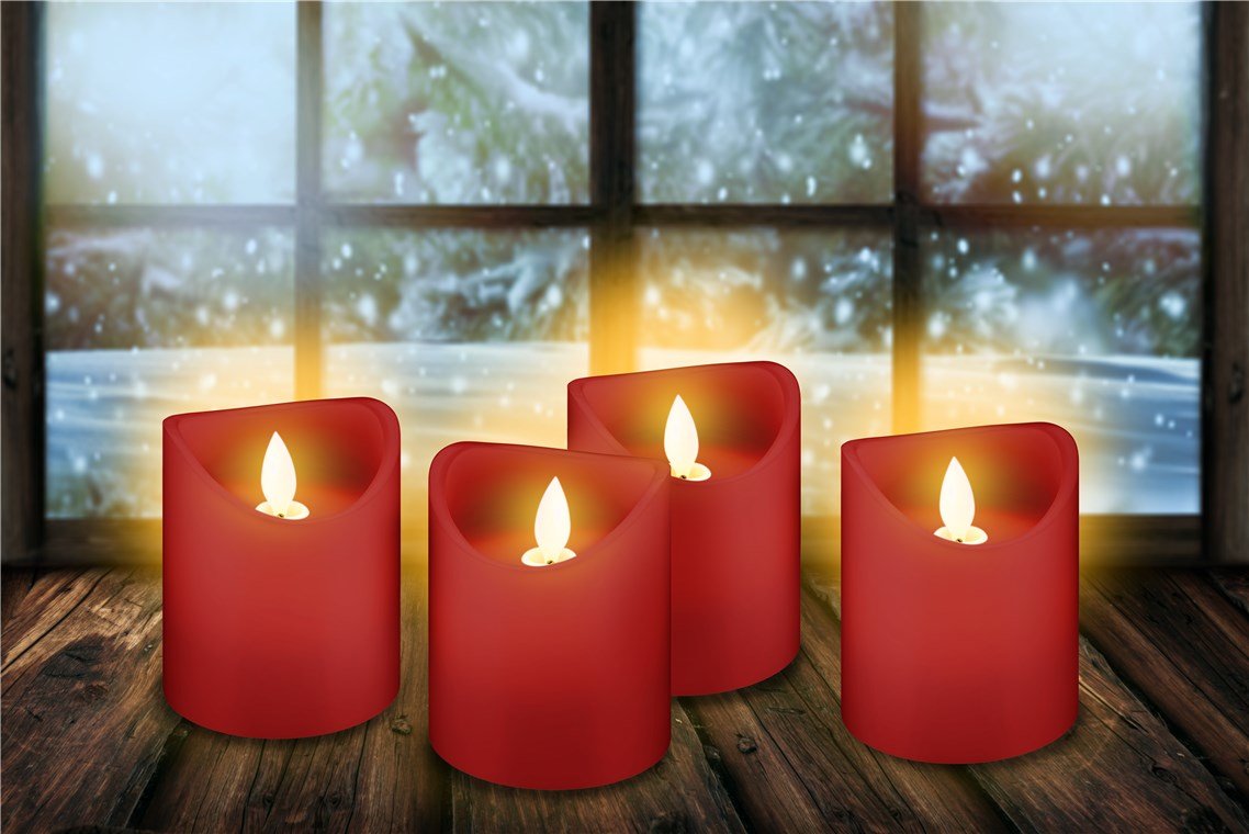 Led Echtwachs-Kerzen 4er Set Rojo Mit Timer Funktion