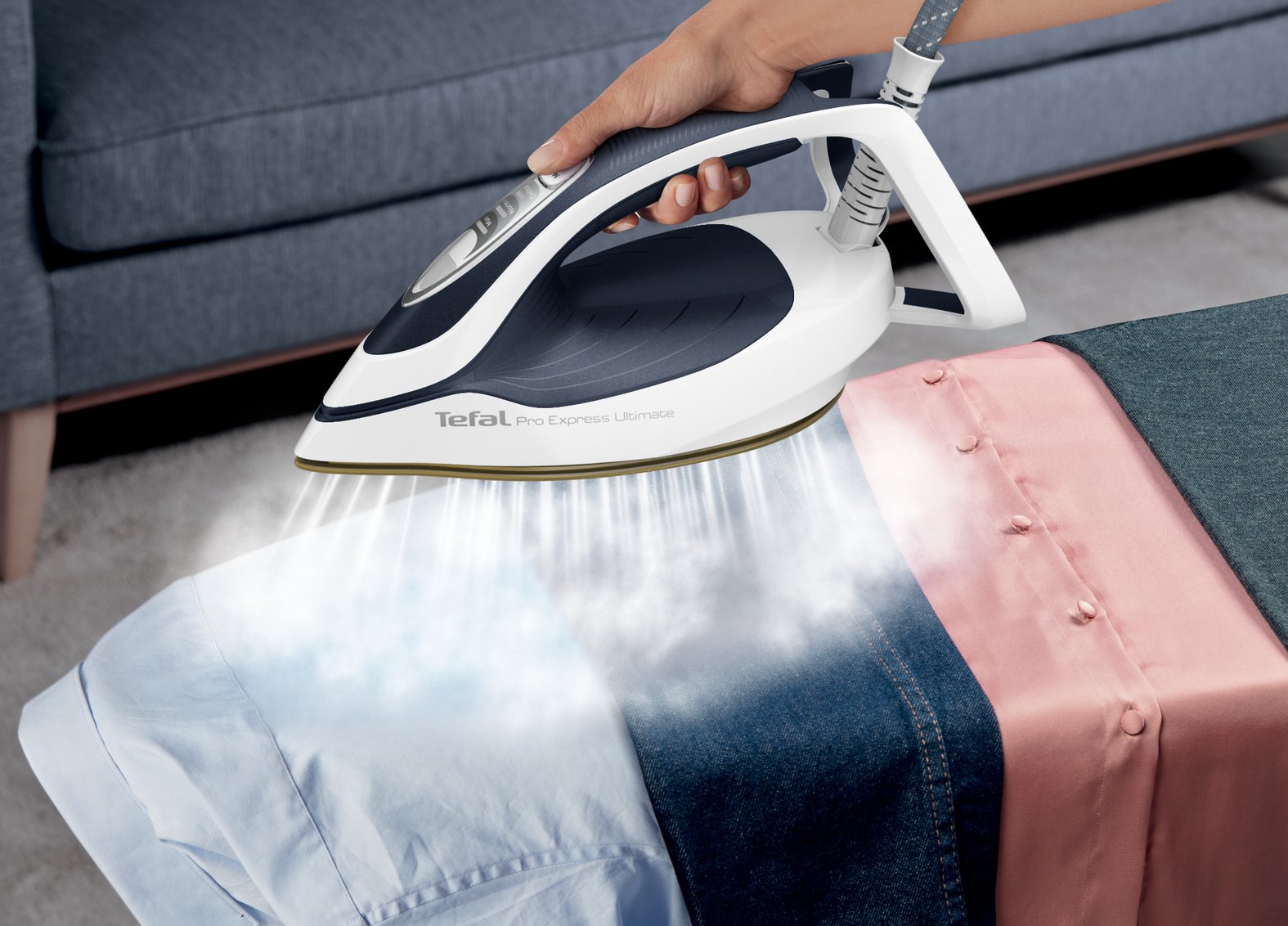 Tefal Pro Express Ultimate Ii Gv9720e0 Estación Plancha Al Vapor 1,2 L Durilium Airglide Autoclean Ultra Thin Soleplate Azul, Blanco