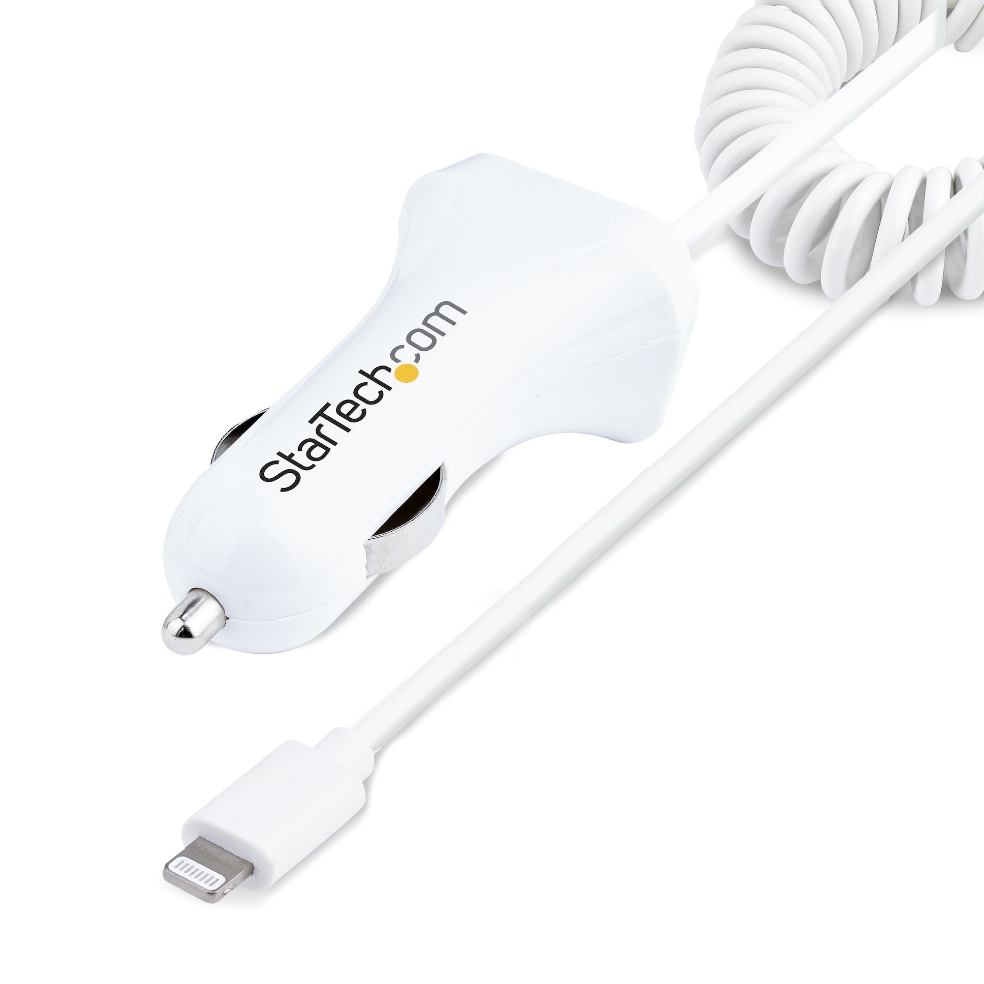 Startech Cargador De Coche Con Cable Rizado Lightning, 1m 12w Blanco