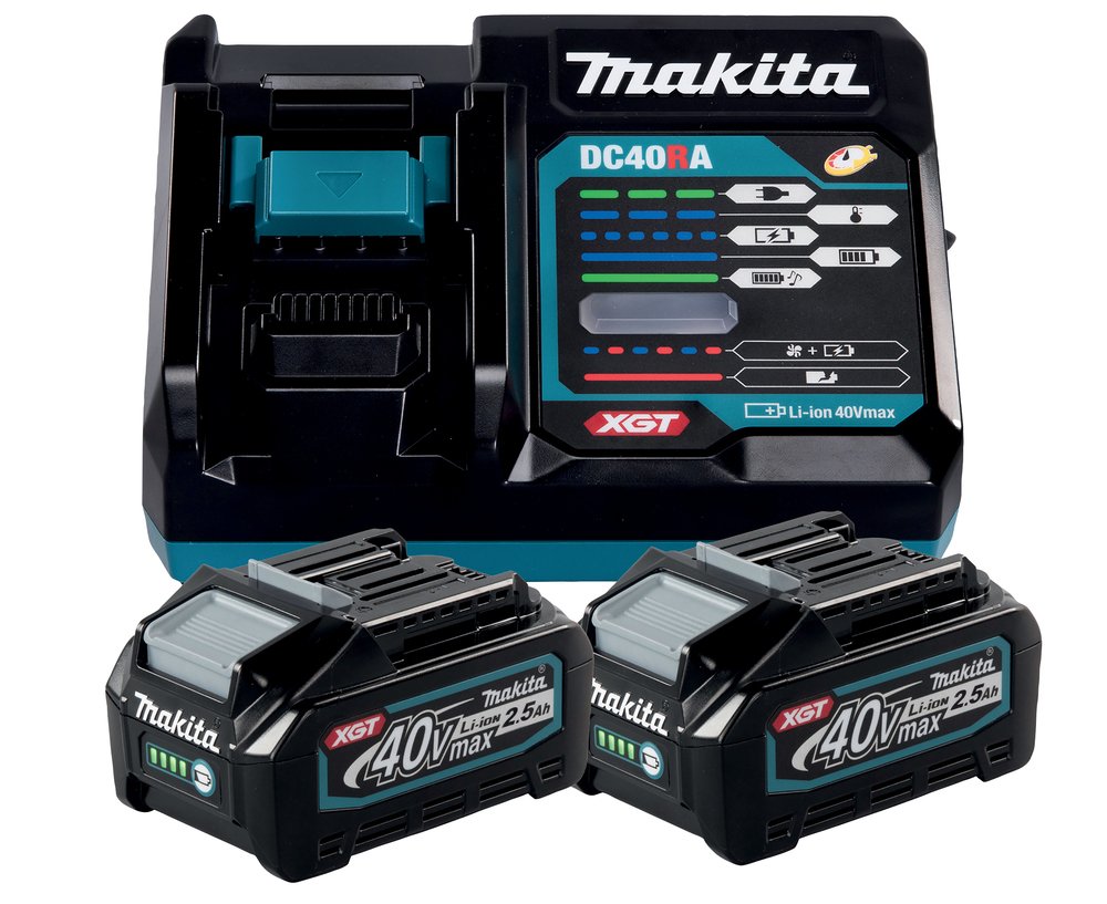 Makita Power Source Kit Li 40v 2.5ah, Cargador Negro/Azul, 2x Batería Bl4025, 1x Cargador Rápido Dc40ra 191l76-1