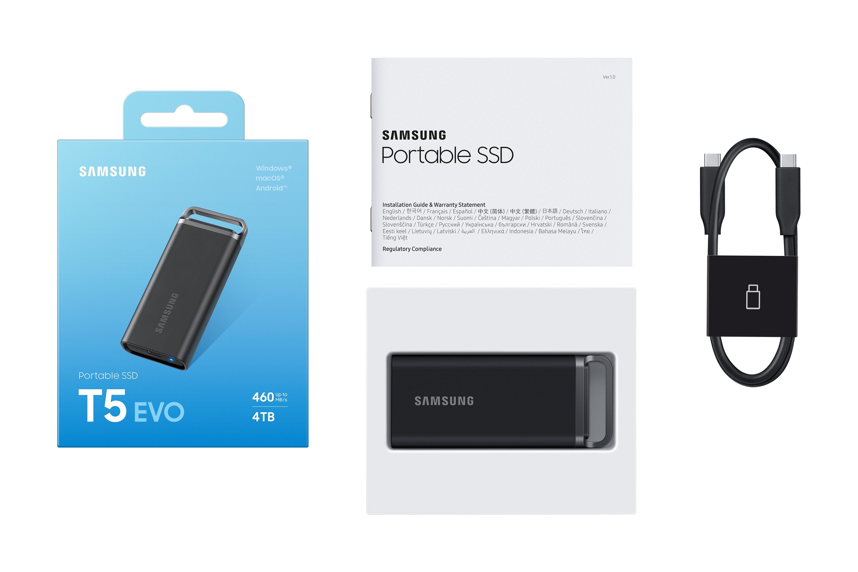 Samsung Portable Ssd T5 Evo 4 Tb, Ssd Externo Negro/Plateado, Usb 3.2 Gen 1 (5 Gbps) Mu-Ph4t0s/Eu