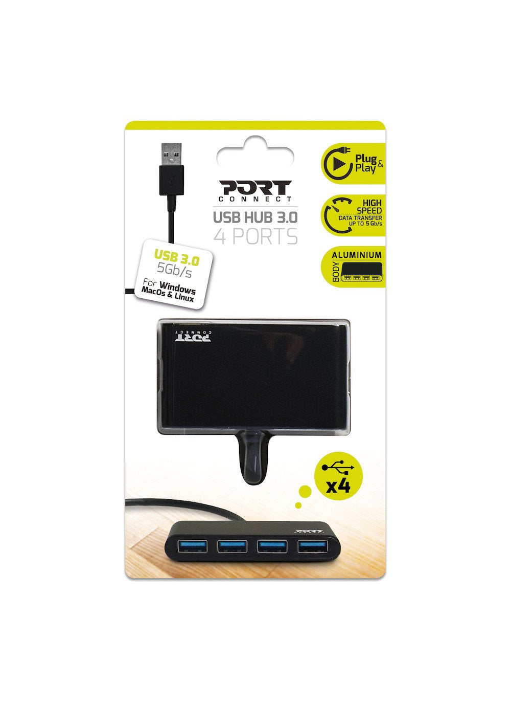 Port Designs Hub 4 Puertos Usb 3.0 Negro