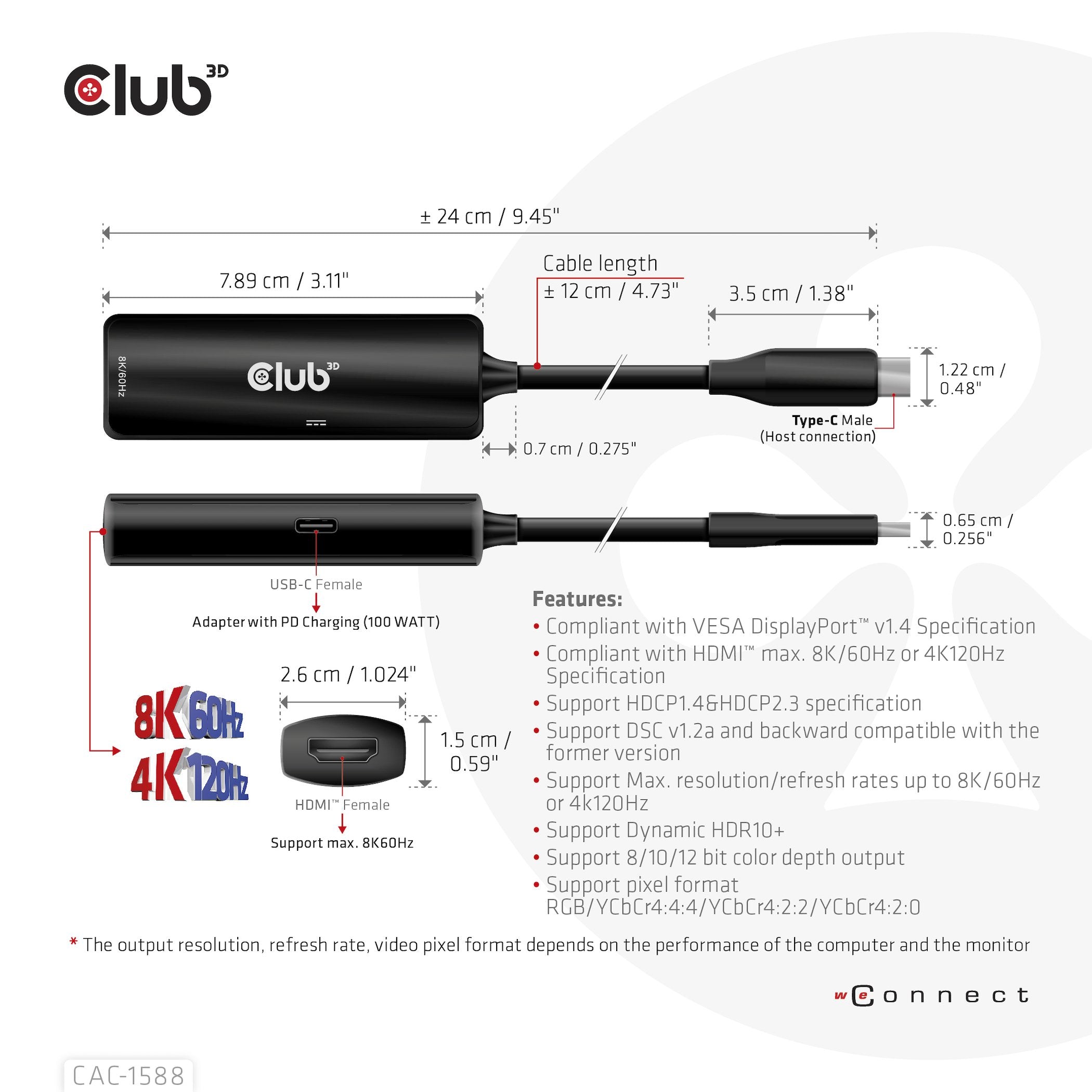 EAN 8719214472610 - CLUB3D CAC-1588 adaptador de cable de vídeo 0,17 m USB Tipo C Negro imagen 6