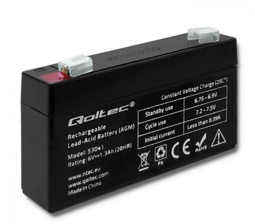 Batería Qoltec Agm | 6v | 1,3 Ah | Máximo 19.5a