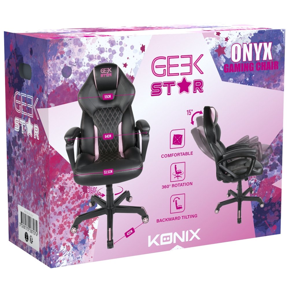 Silla Gamer Konix Geek Star Onyx Gran Comodidad Y Ergonomia Inclinacion Hasta 15º Color Negro Y Lila  Kon Chair Gk Star