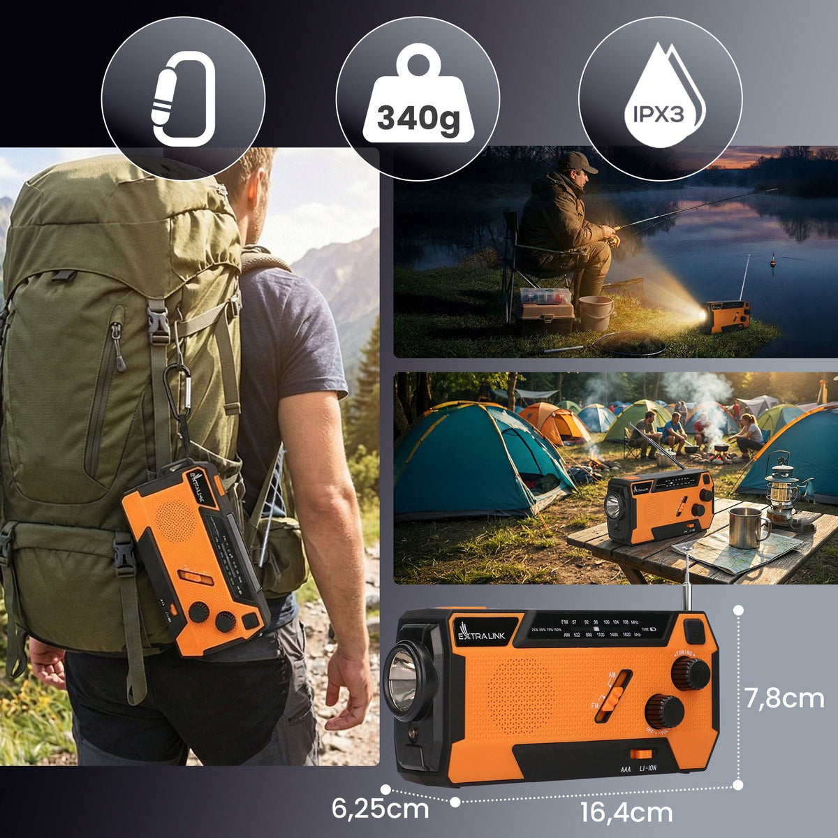Extralink Radio Awaryjne Solarne Z Korbka Dynamo Powerbank 4000mah Z Latarka Sos Sr-4000