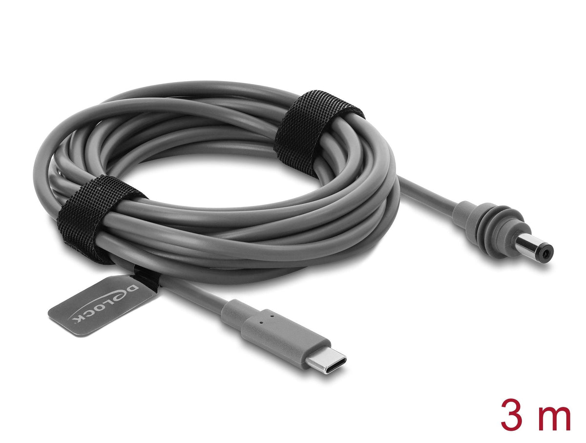 Delock Usb Type-C Conector Macho A Dc 5,5 X 2,1 Mm Cable Compatible Con Starlink Mini, 3 M Gris